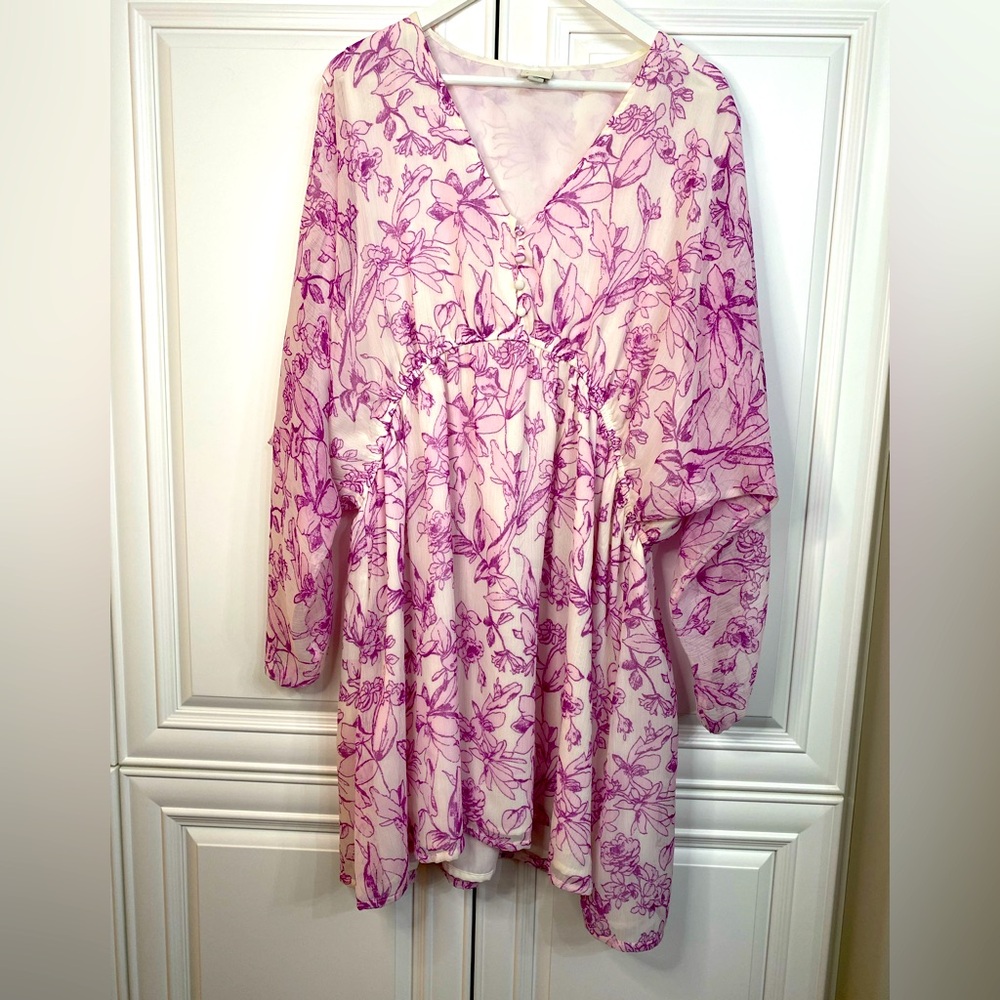 EUC A New Day Size XL Long Sleeve V Neck Flouncy Dress Lined Pockets Sun Summer